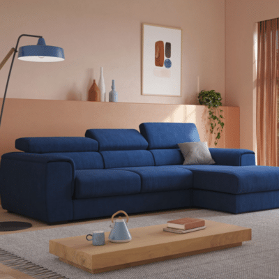 Canapé d’angle convertible avec revêtement en tissu