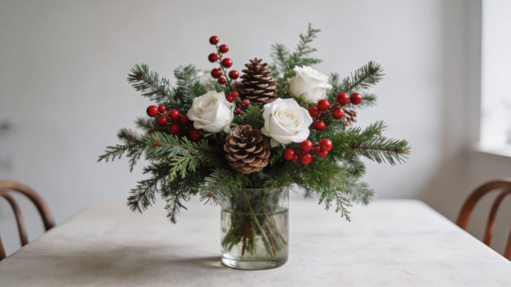 Bouquet de Noel bas au centre de table